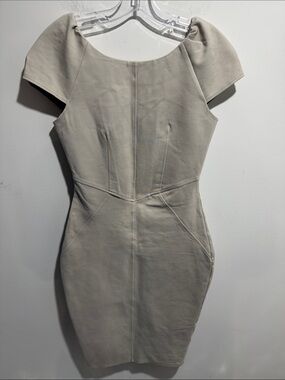 Closet London Cap-Sleeve Cream Midi Tan Dress Zipper Back Size 6